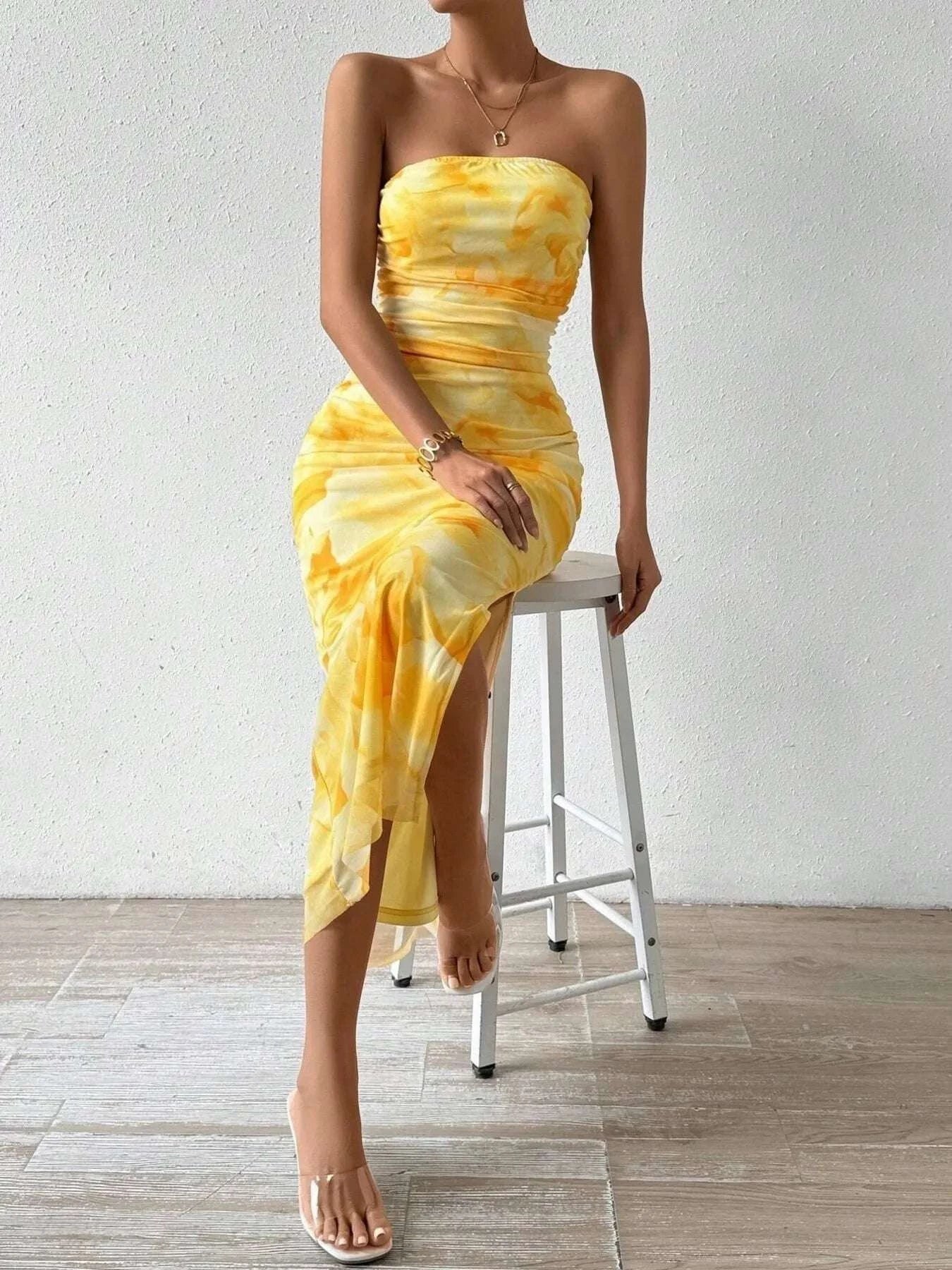 Printed Side Slit Tube Dress WESTCLOSET
