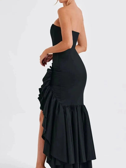 Strapless Ruffle High-Low Bodycon Dress WESTCLOSET