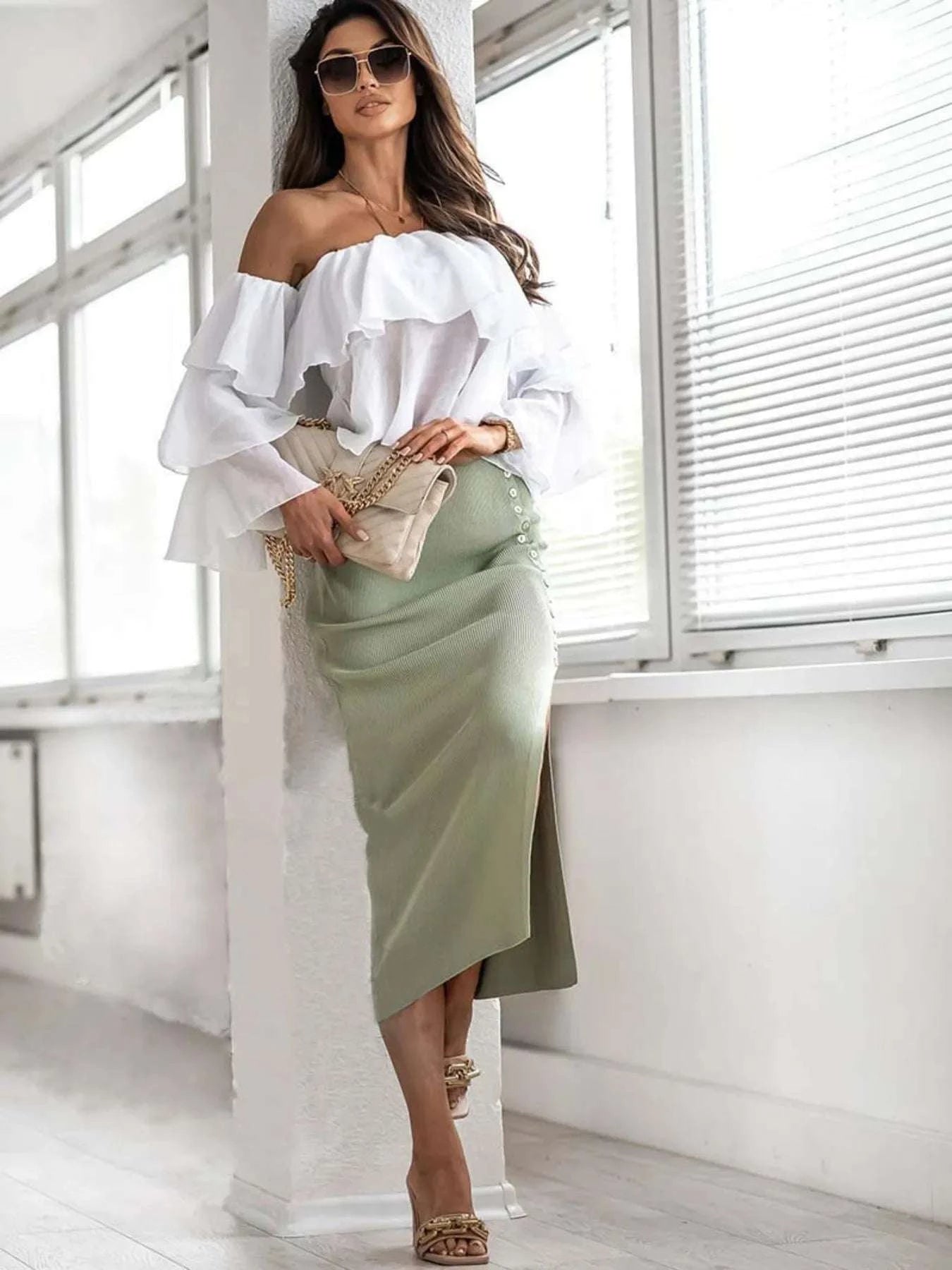 Slit Elastic Waist Skirt WESTCLOSET