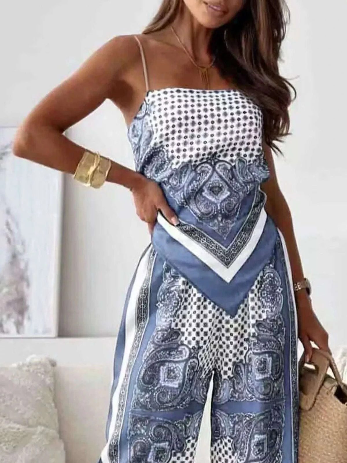 Tie Back Printed Cami and Pants Set WESTCLOSET