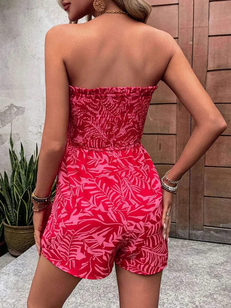 Perfee Smocked Printed Tube Romper with Pockets WESTCLOSET