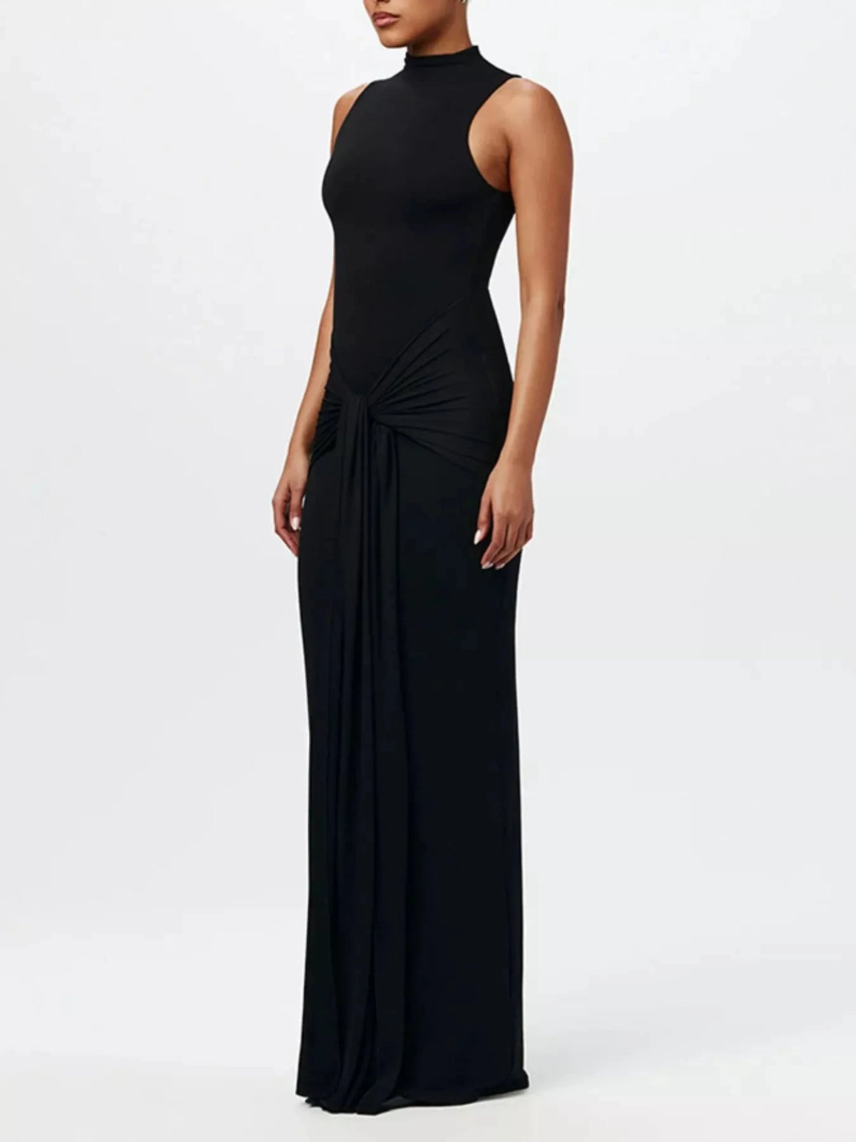 Sleeveless Mock Neck Knot Front Maxi Dress WESTCLOSET