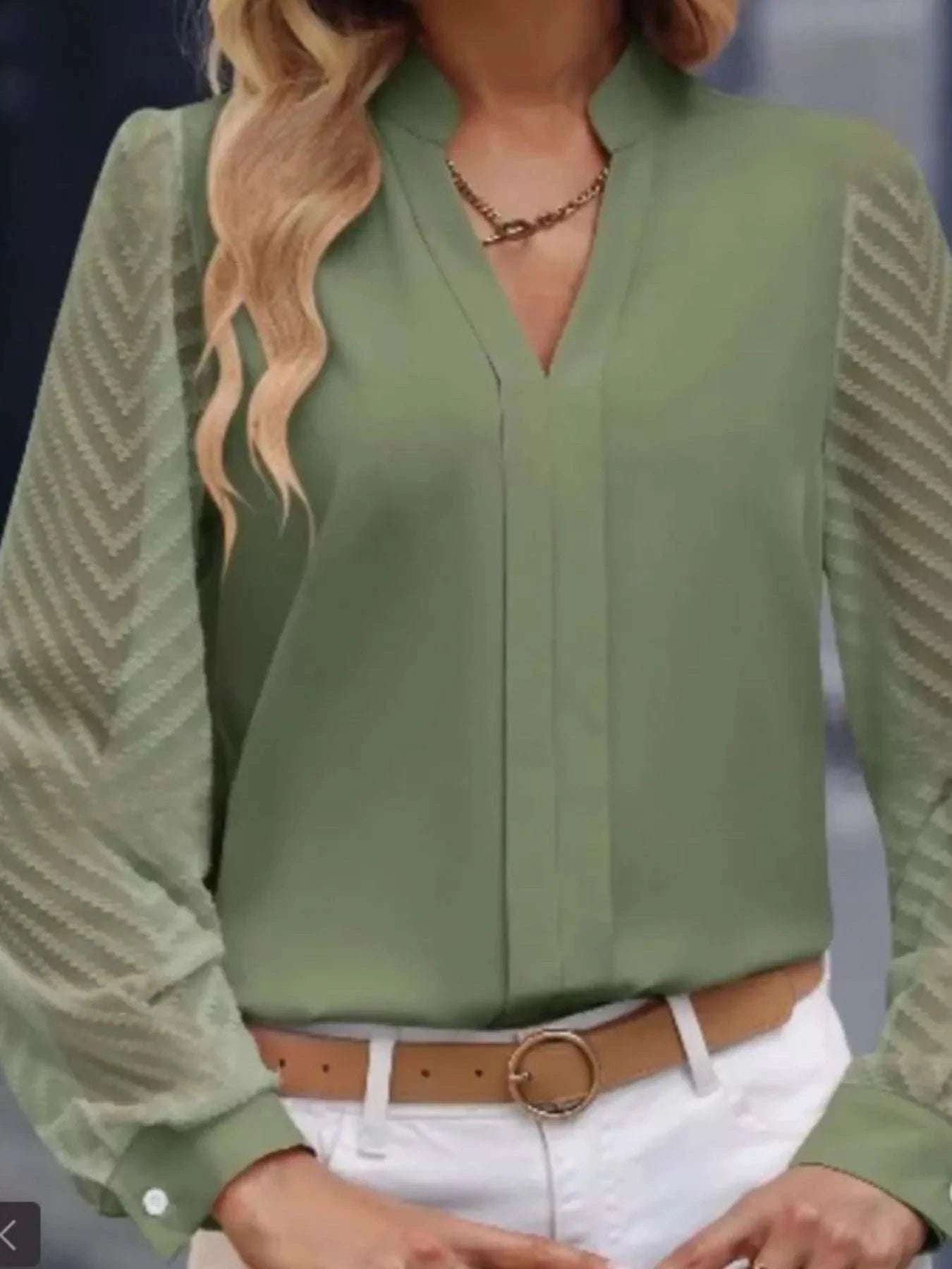 Notched Long Sleeve Blouse WESTCLOSET