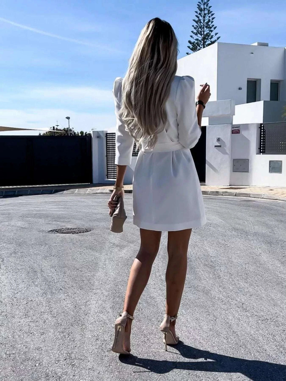 3/4 Sleeve Belted Blazer Dress WESTCLOSET