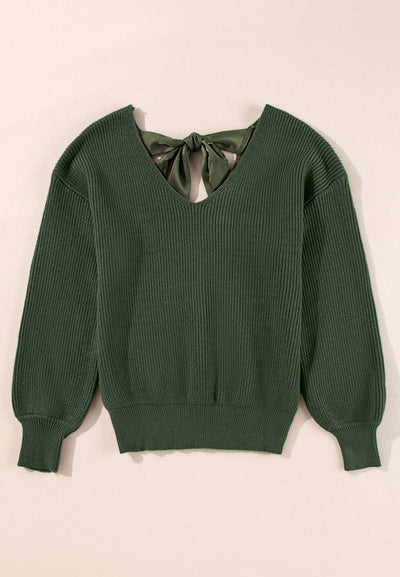 WestCloset Tied Back V-Neck Long Sleeve Sweater 