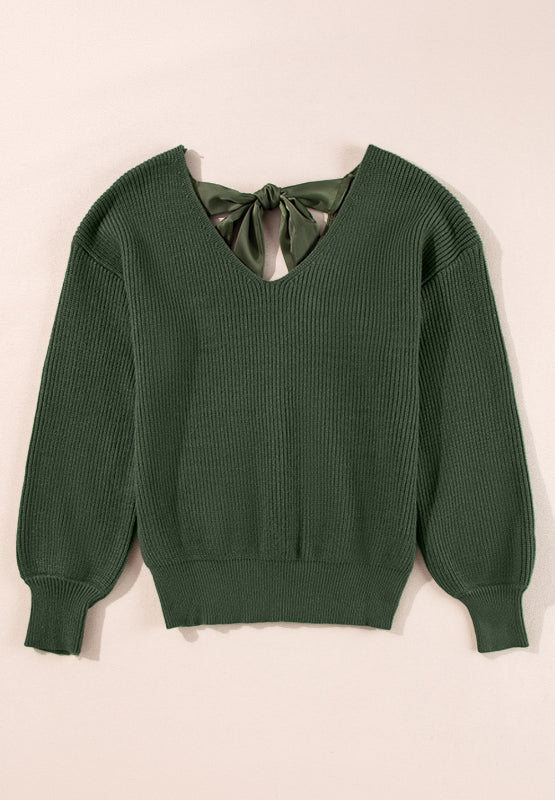 WestCloset Tied Back V-Neck Long Sleeve Sweater 