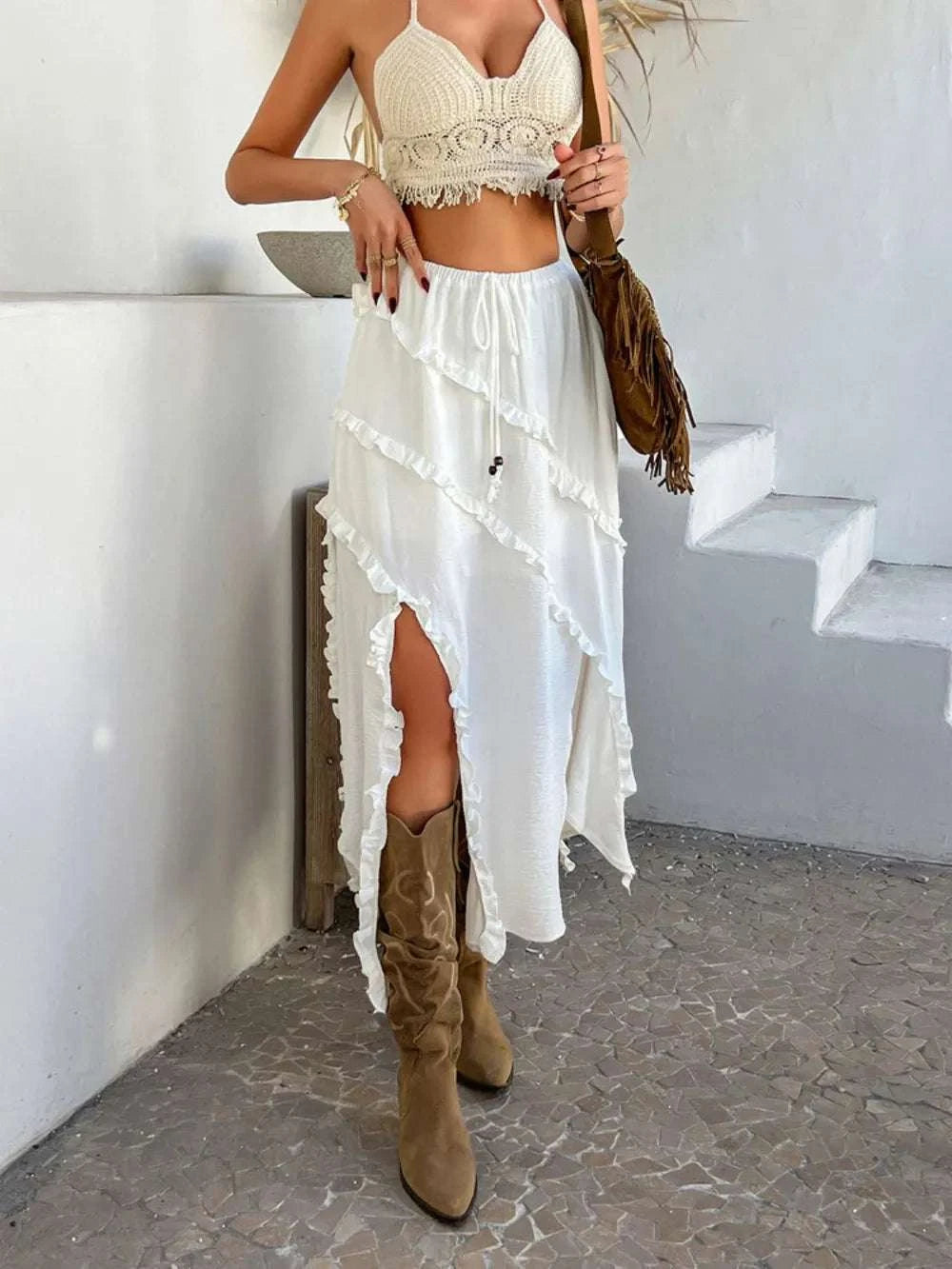 Devine Slit Drawstring Ruffled Skirt WESTCLOSET