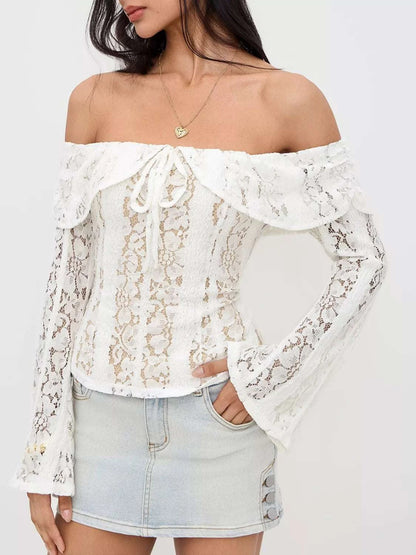 Off-Shoulder Lace Top with Bell Sleeves WESTCLOSET