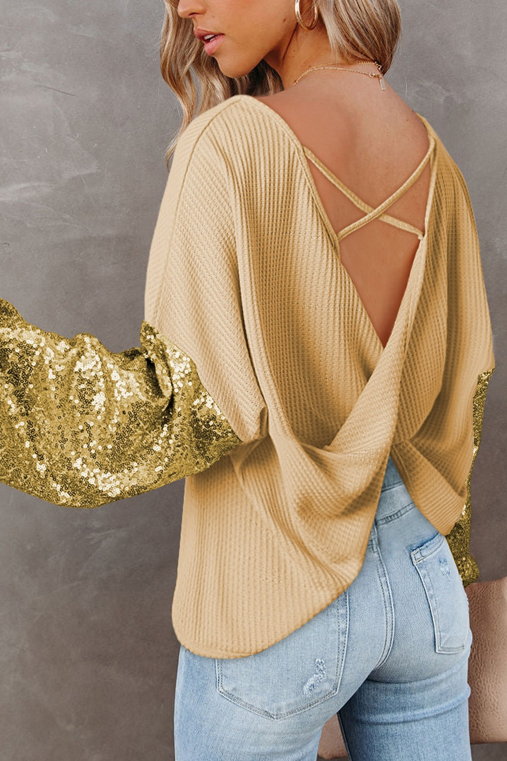 WestCloset Sequin Waffle-Knit Blouse 