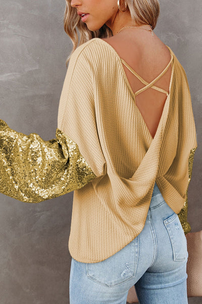 WestCloset Sequin Waffle-Knit Blouse 