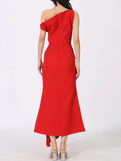 Single Shoulder Pleated Dress WESTCLOSET