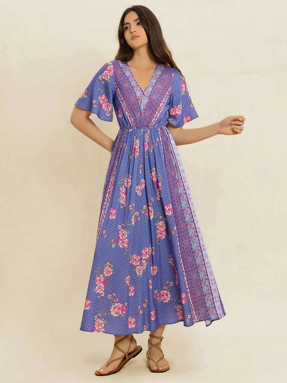 Printed Short Sleeve Midi Dress WESTCLOSET