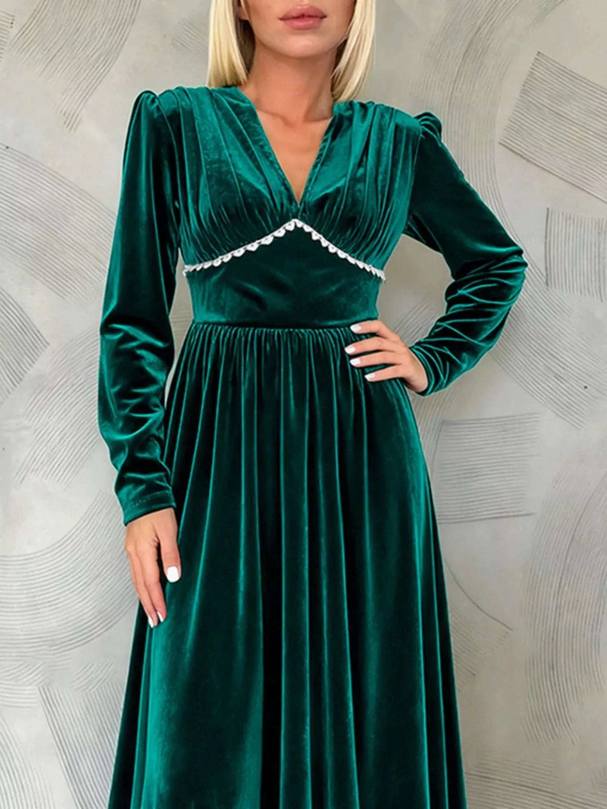 Velvet V-Neck Long Sleeve Maxi Dress WESTCLOSET