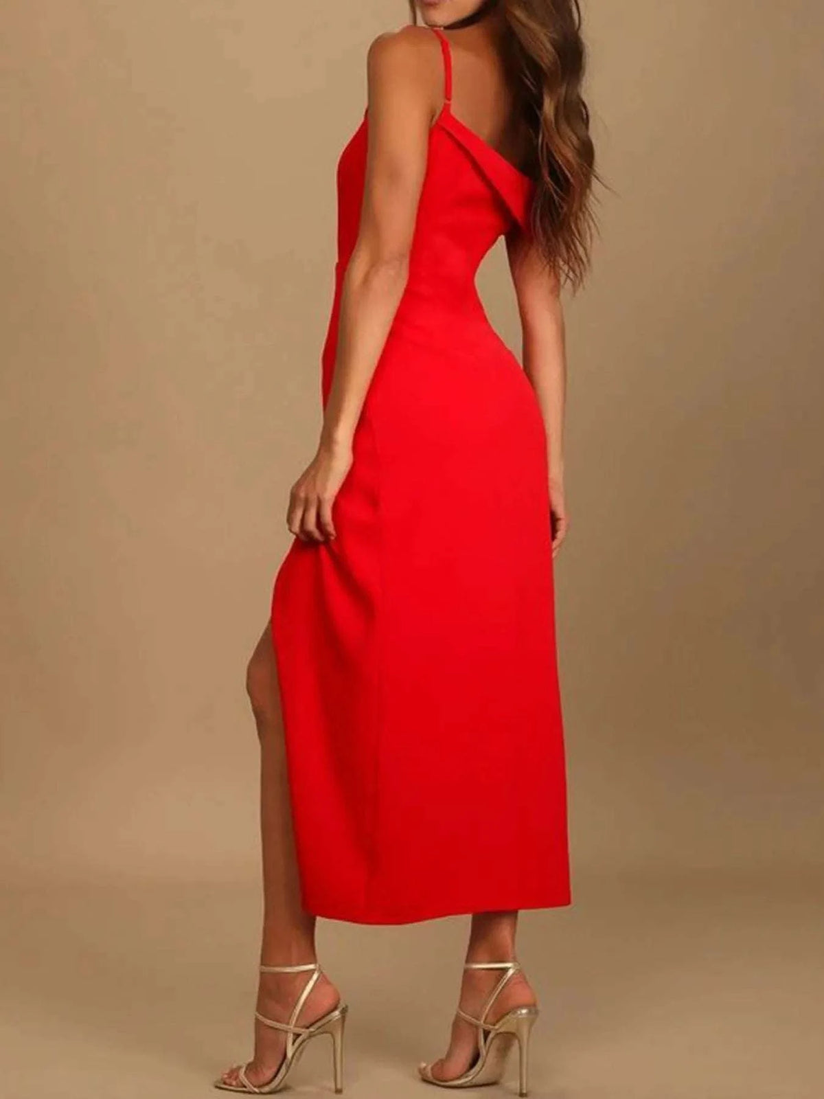 Split Asymmetrical Neck Midi Dress WESTCLOSET