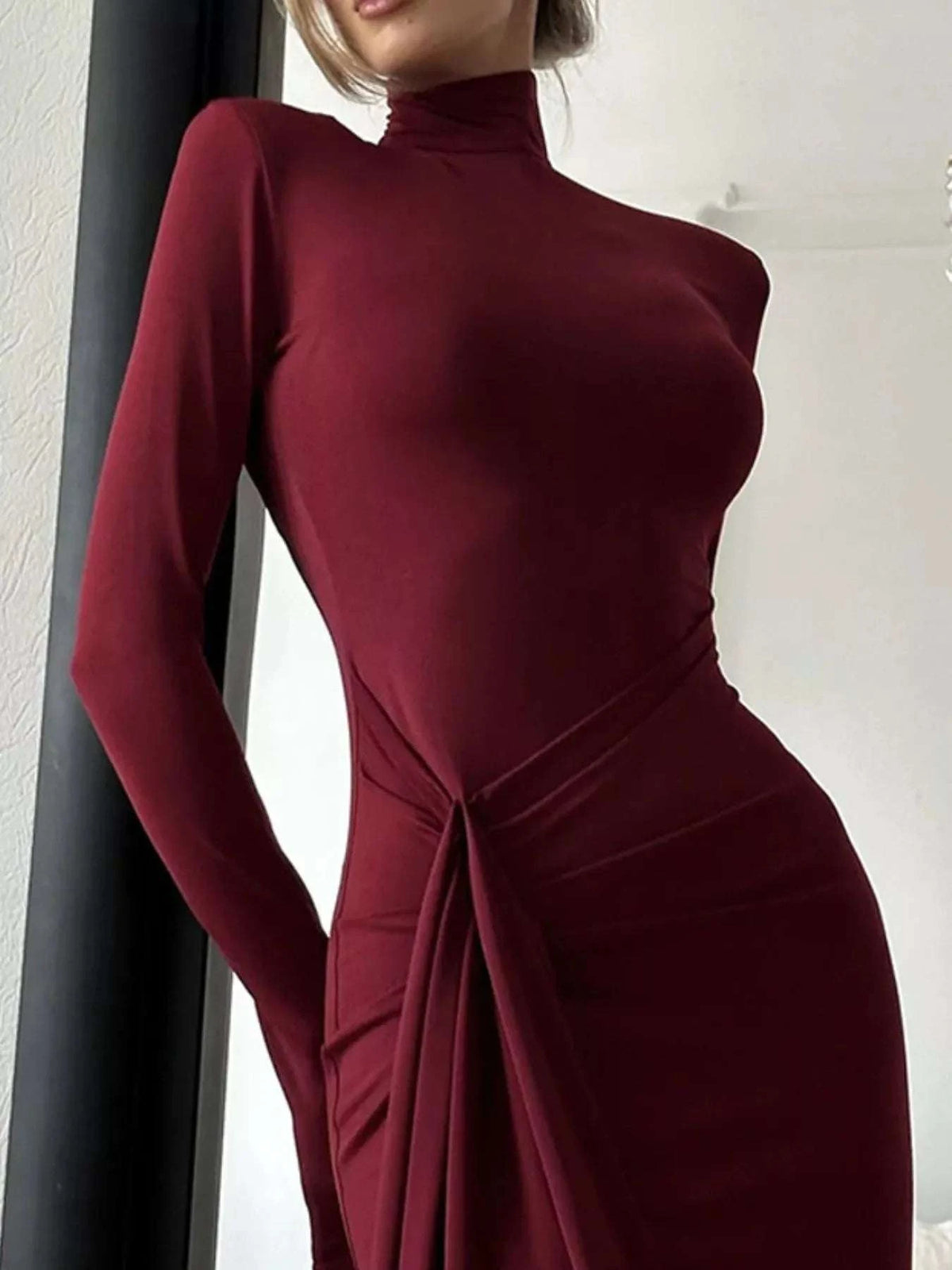 Turtleneck Long Sleeve Slit Maxi Dress WESTCLOSET