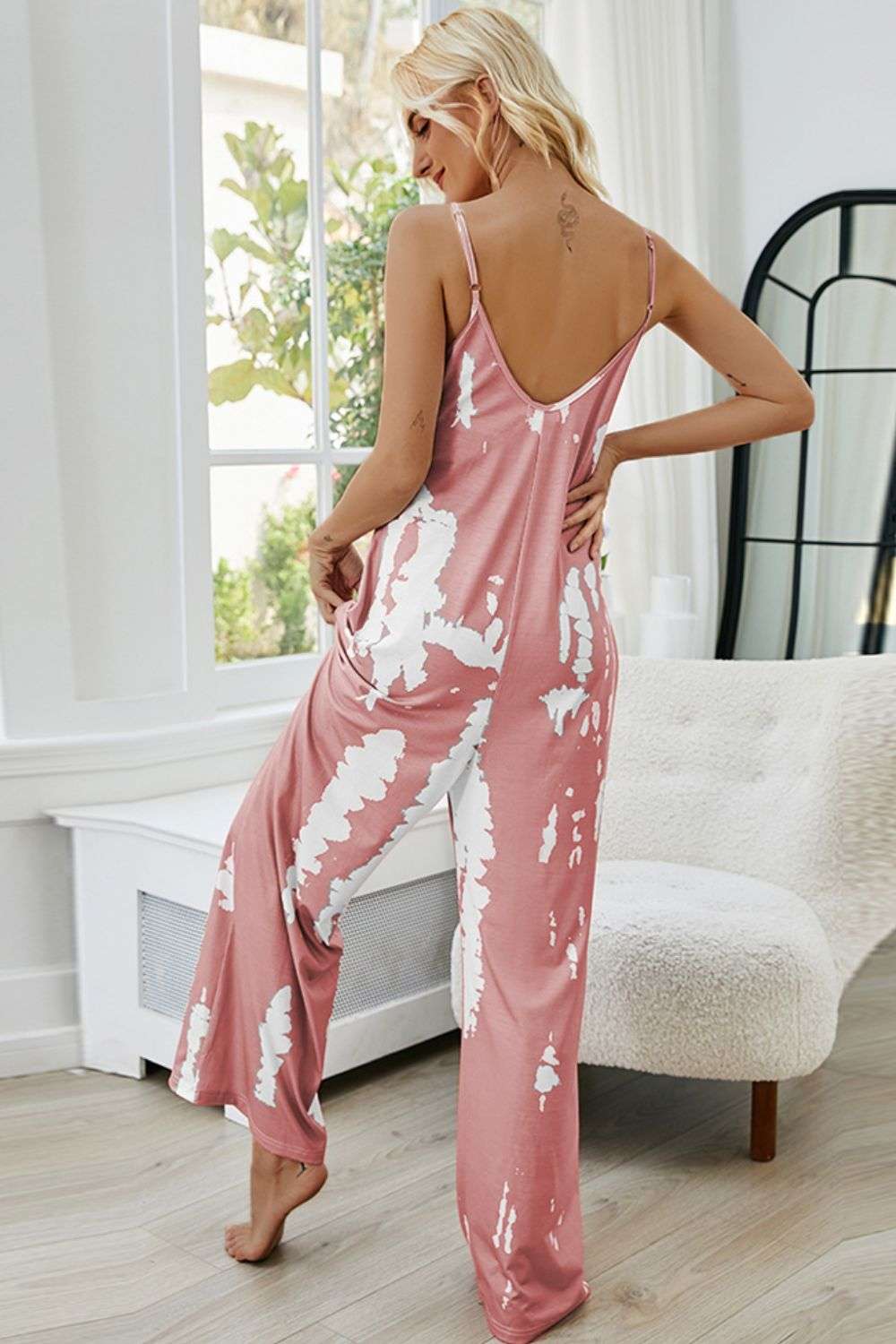 Shiny Tie-Dye Spaghetti Strap Jumpsuit with Pockets WESTCLOSET