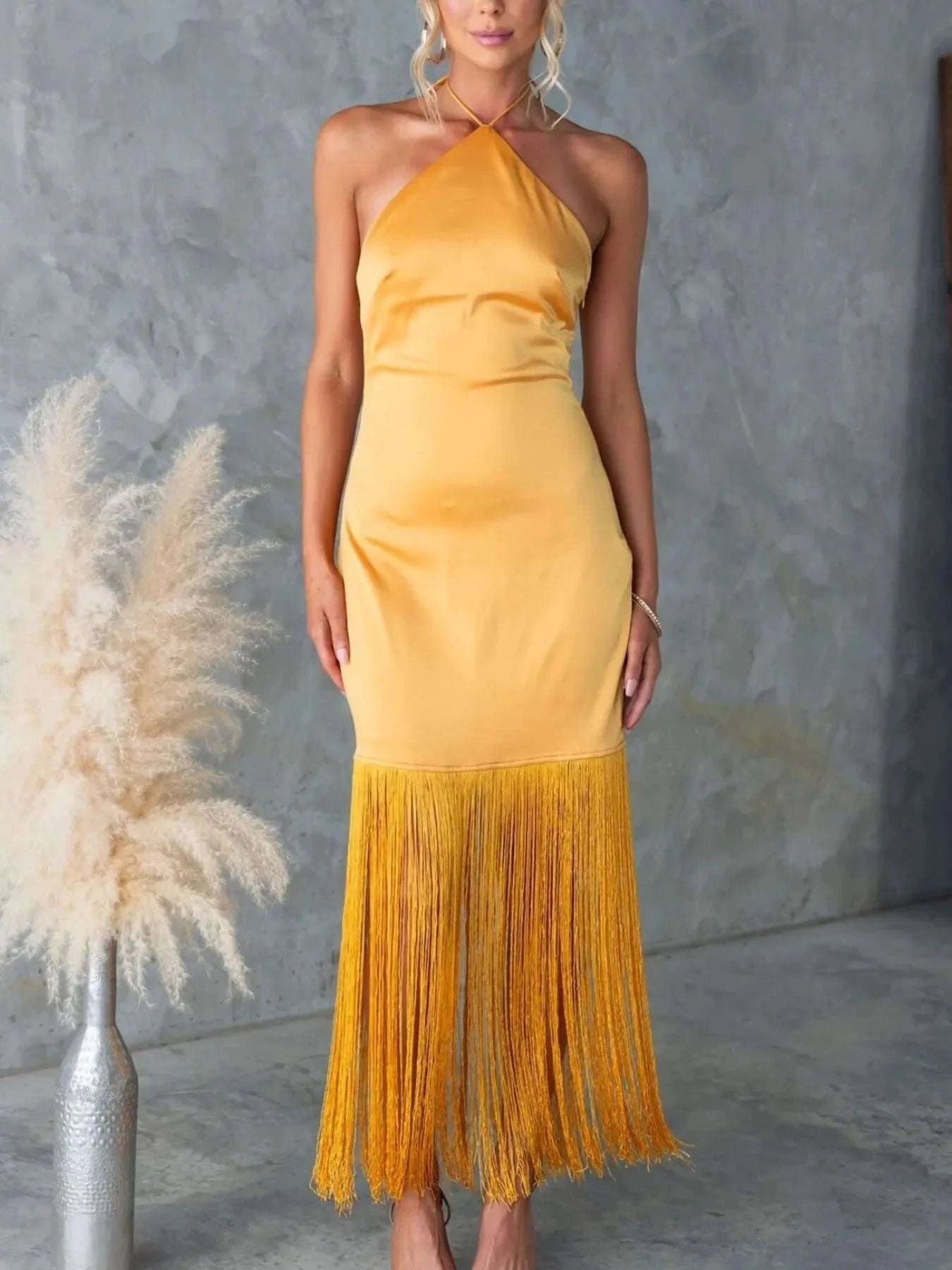 Fringe Halter Neck Dress WESTCLOSET