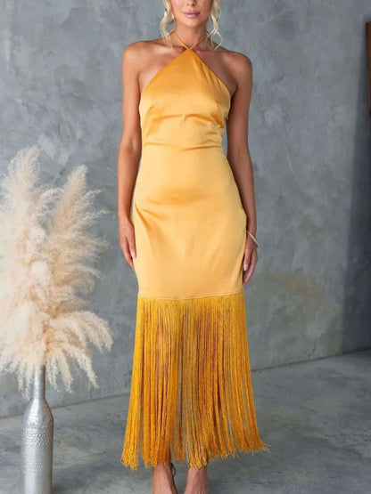 Fringe Halter Neck Dress WESTCLOSET