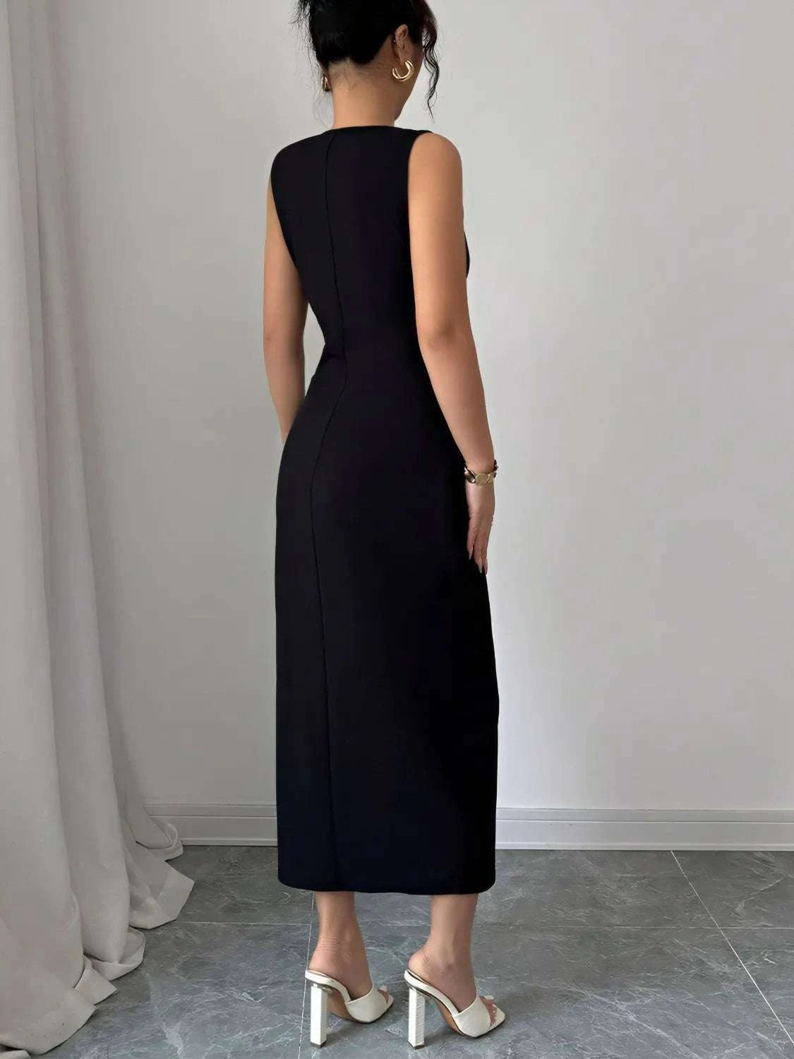Bow Slit Round Neck Sleeveless Dress WESTCLOSET