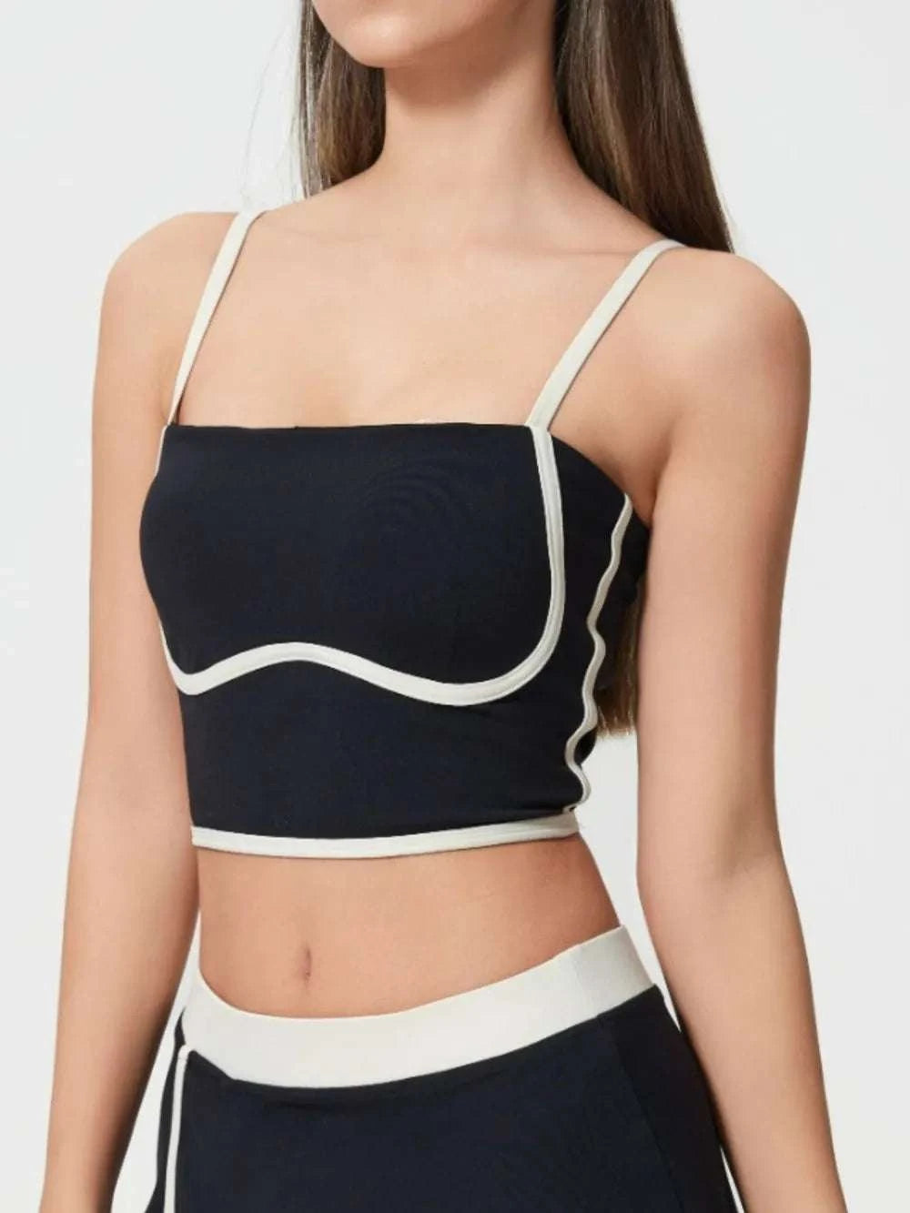 Millennia Contrast Trim Square Neck Active Cami with Detachable Chest Pads WESTCLOSET