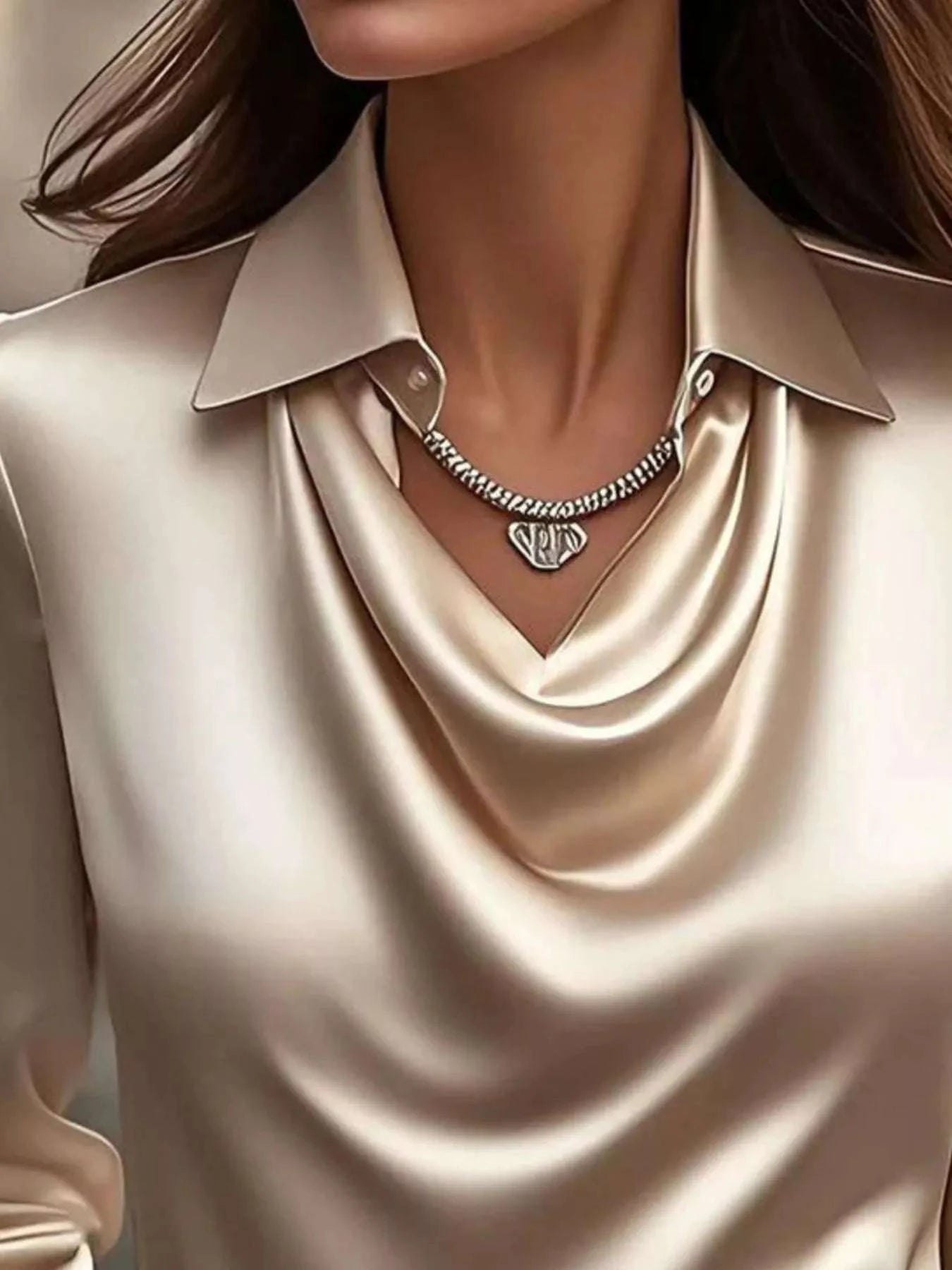 Full Size Satin Cowl Neck Long Sleeve Blouse Plus Size WESTCLOSET