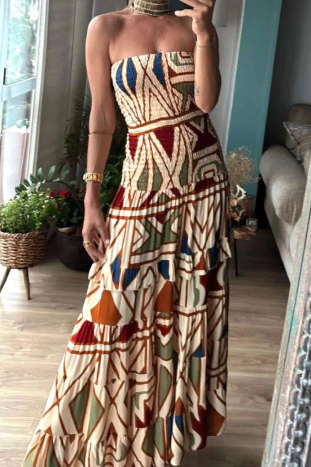 Smocked Printed Tube Dress WESTCLOSET