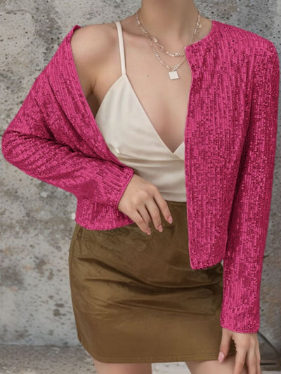 WestCloset Full Size Sequin Open Front Cropped Jacket 