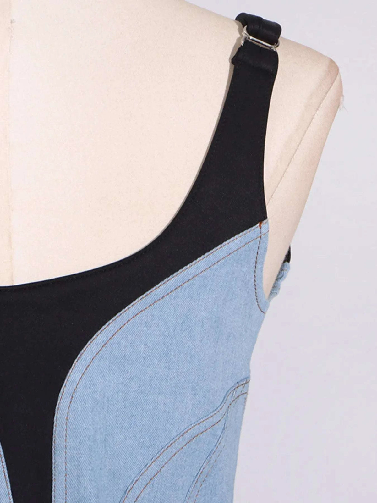 Contrast Adjustable Strap Denim Dress WESTCLOSET
