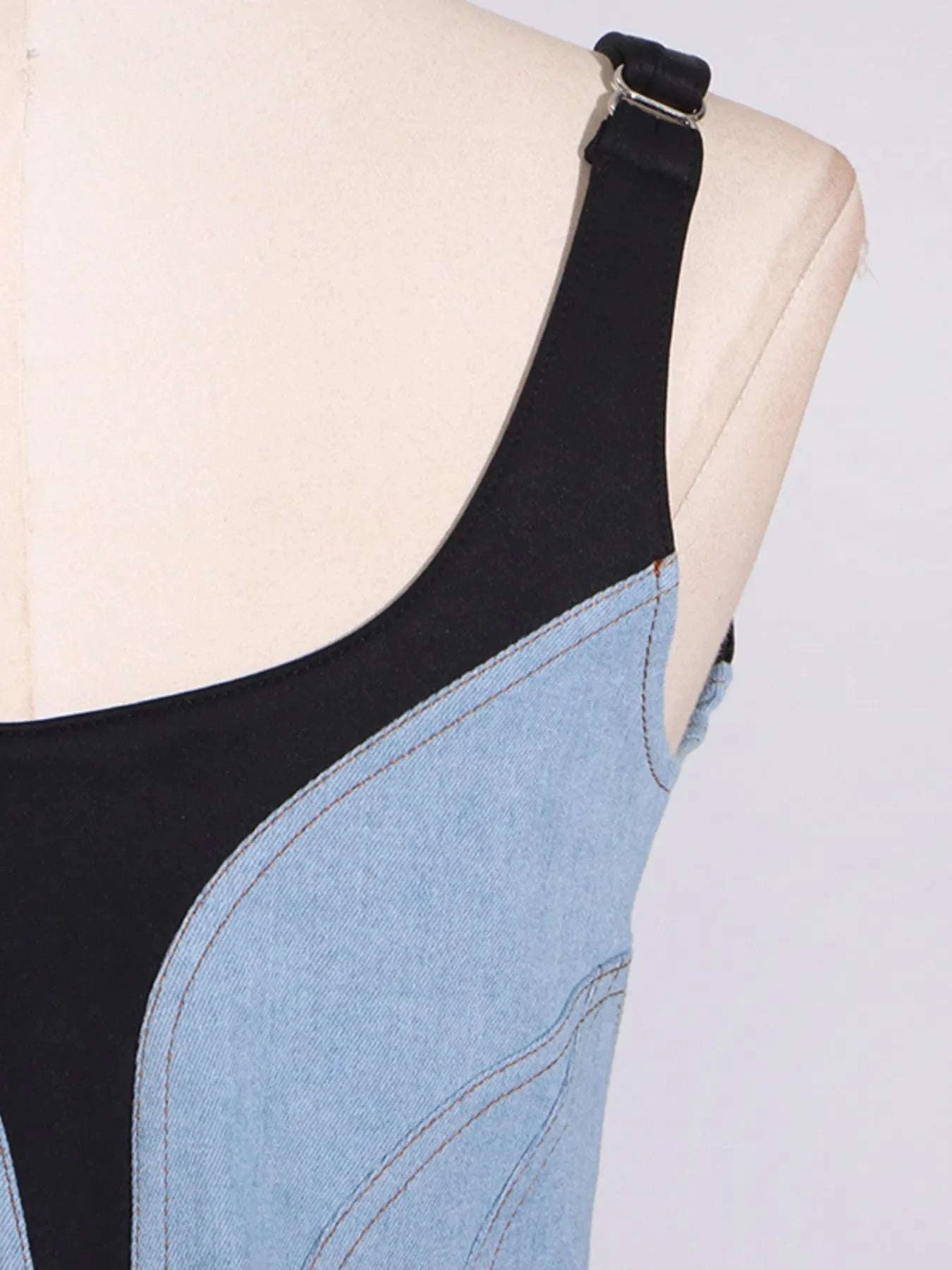 Contrast Adjustable Strap Denim Dress WESTCLOSET