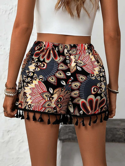 Paisley Print Tassel Hem Shorts WESTCLOSET