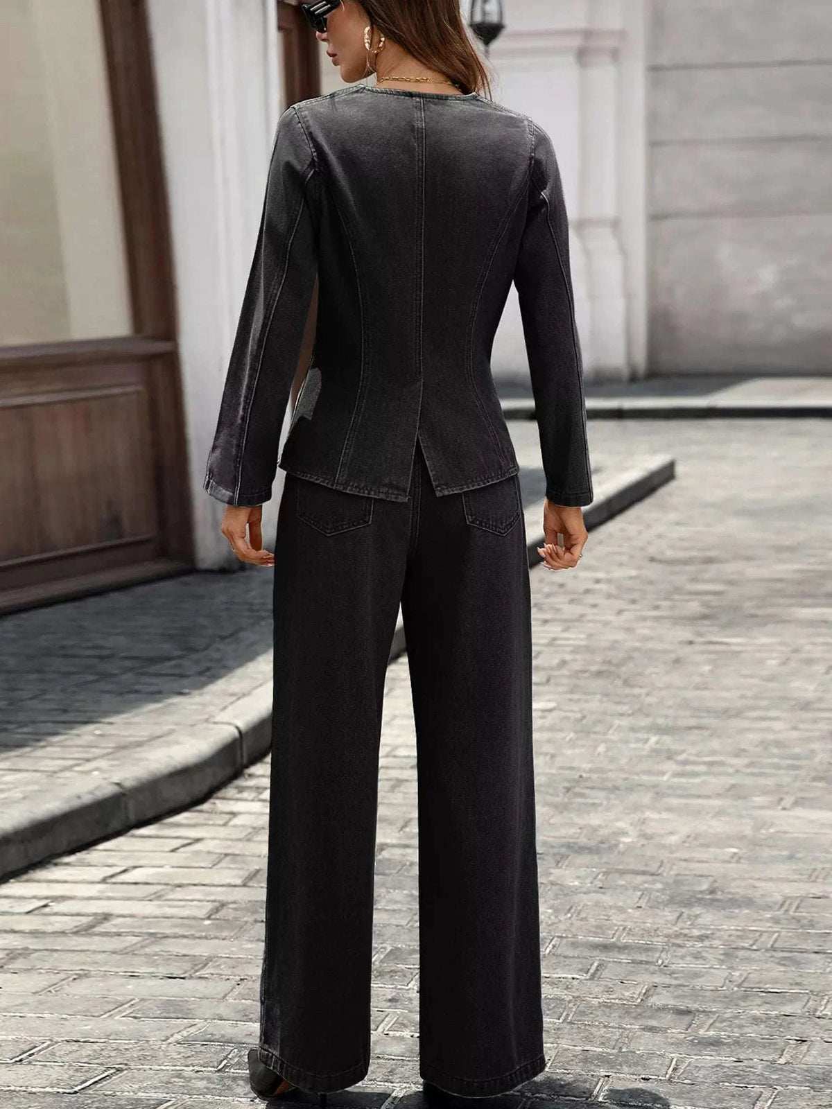 Button Up Long Sleeve Top and Jeans Denim Set WESTCLOSET