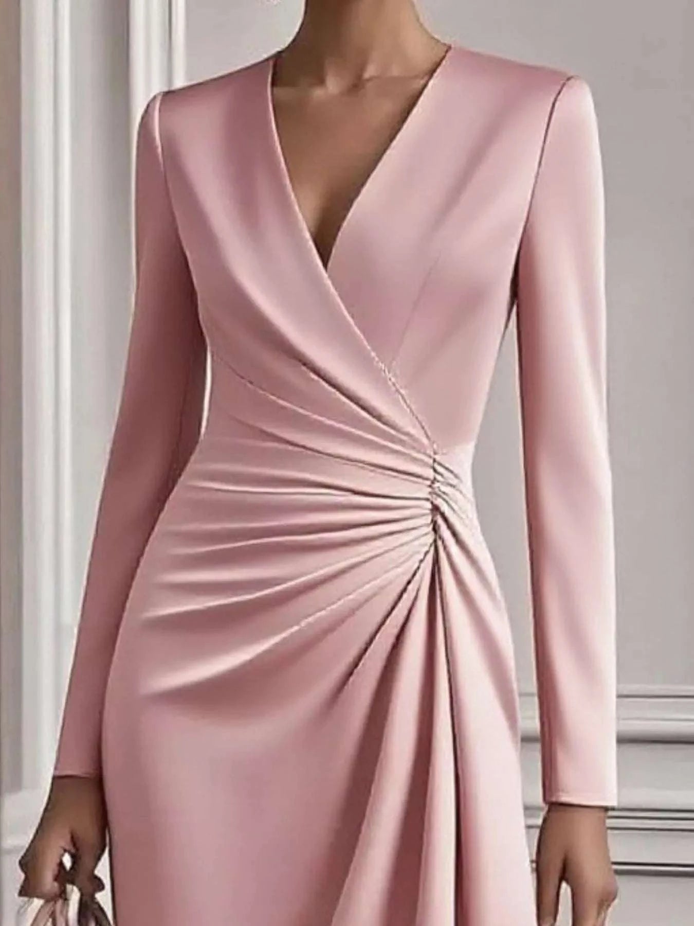 Ruched Surplice Long Sleeve Dress WESTCLOSET
