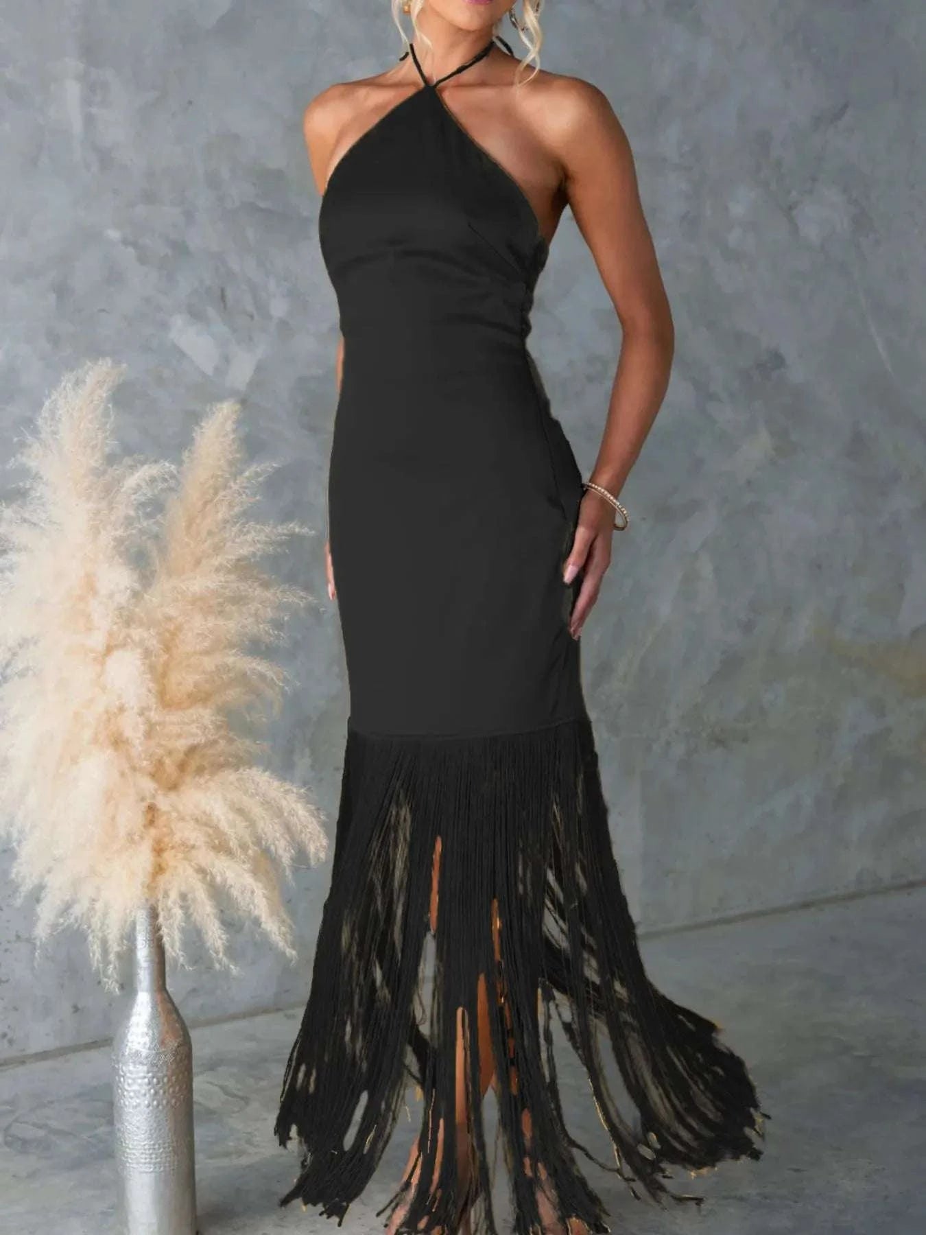 Fringe Halter Neck Dress WESTCLOSET
