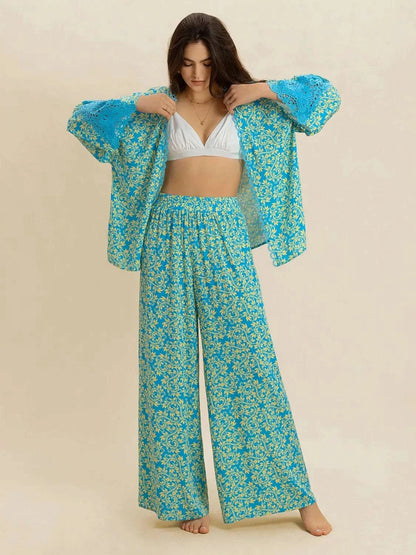 Open Front Printed Top and Pants Set WESTCLOSET