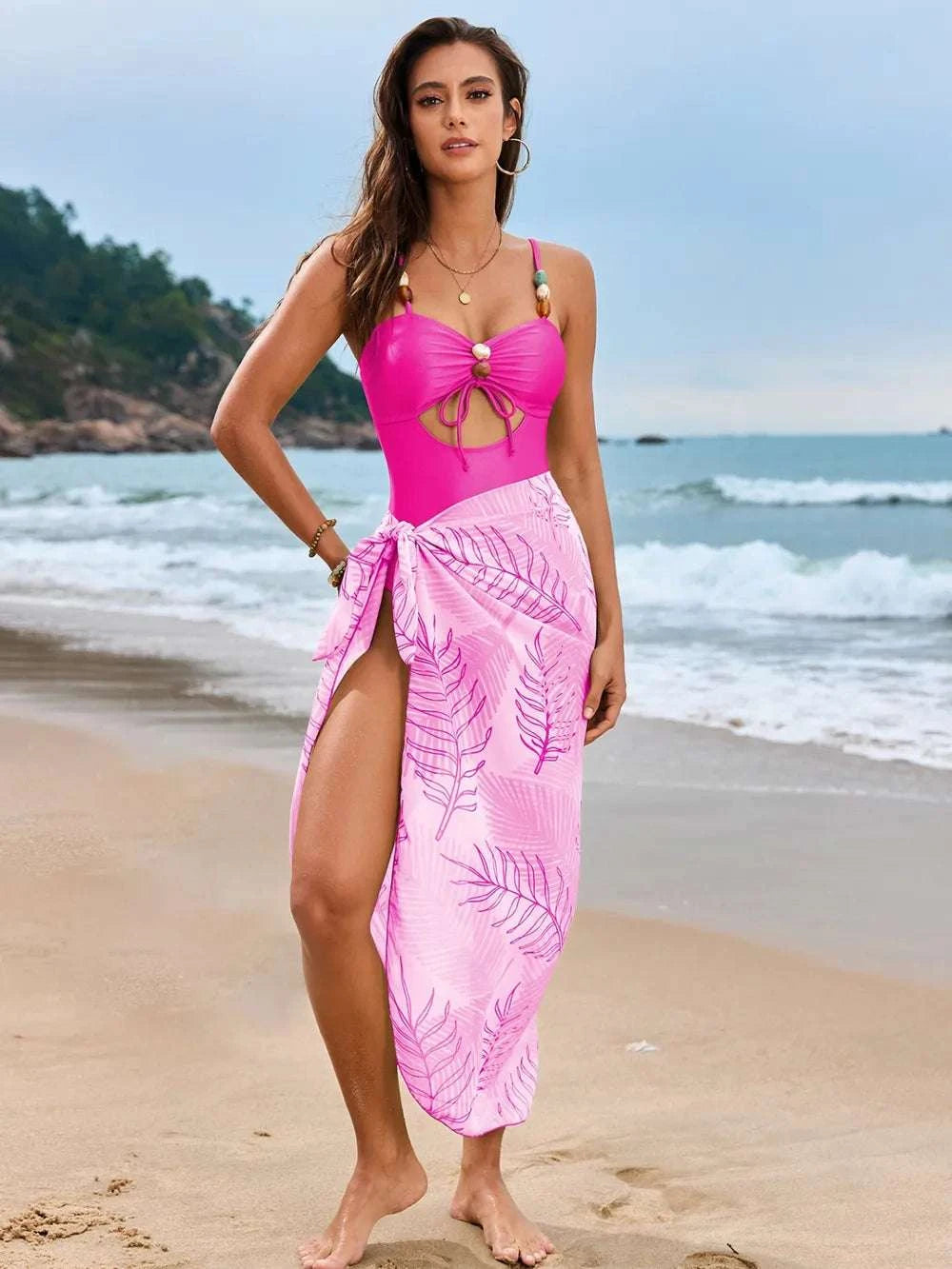 Cutout Sweetheart Neck One-Piece Swimwear and Cover-Up Swim Set WESTCLOSET