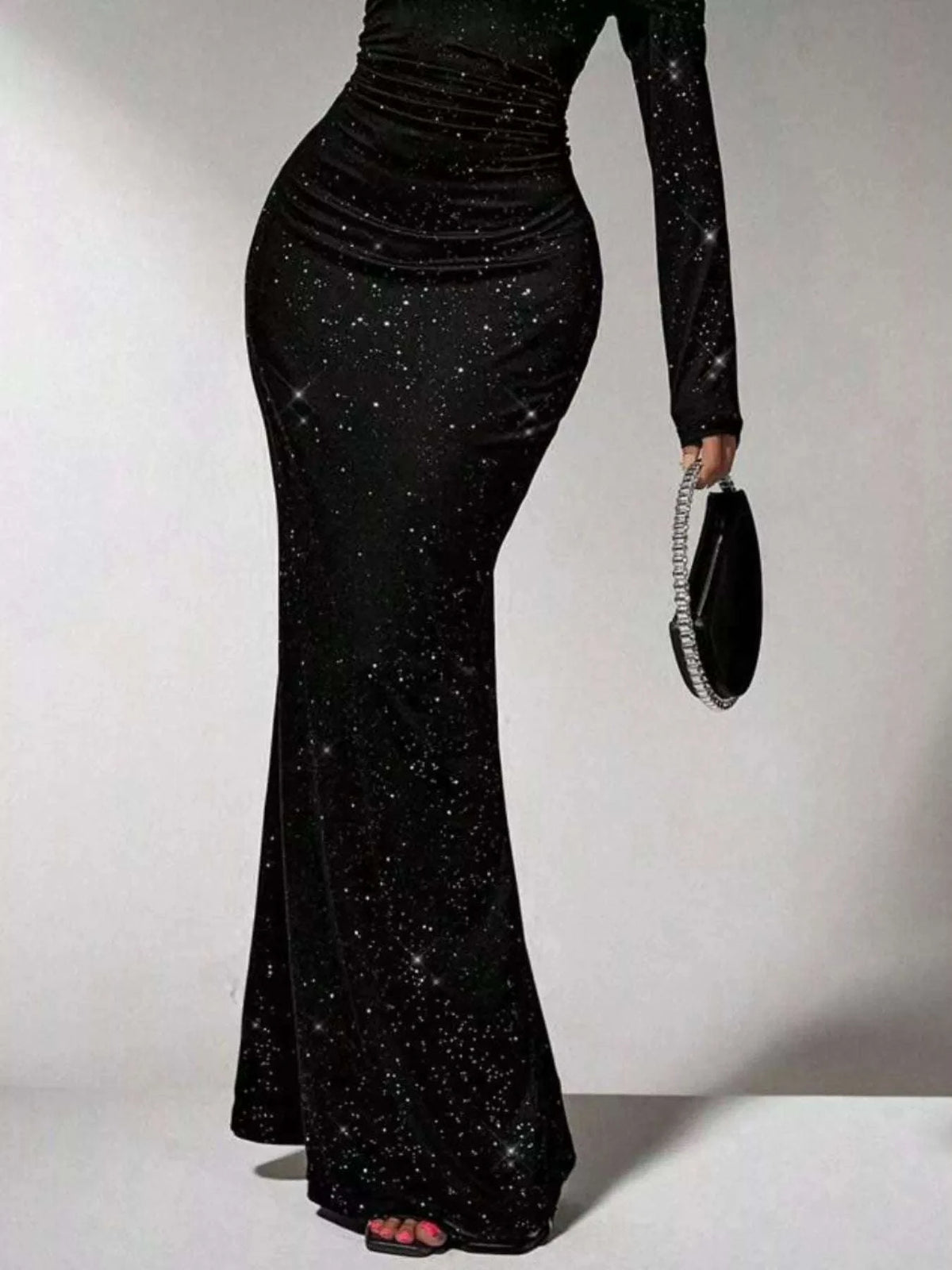 Off-Shoulder Glitter Evening Maxi Dress WESTCLOSET