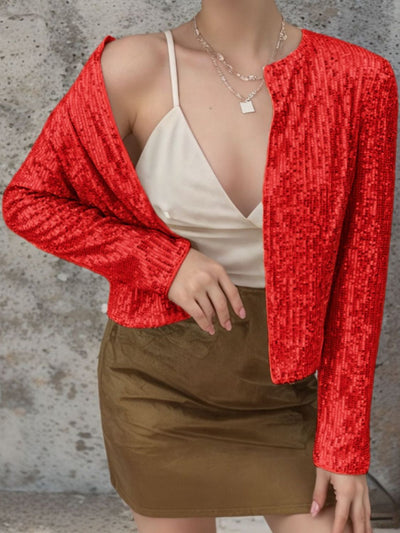WestCloset Full Size Sequin Open Front Cropped Jacket 