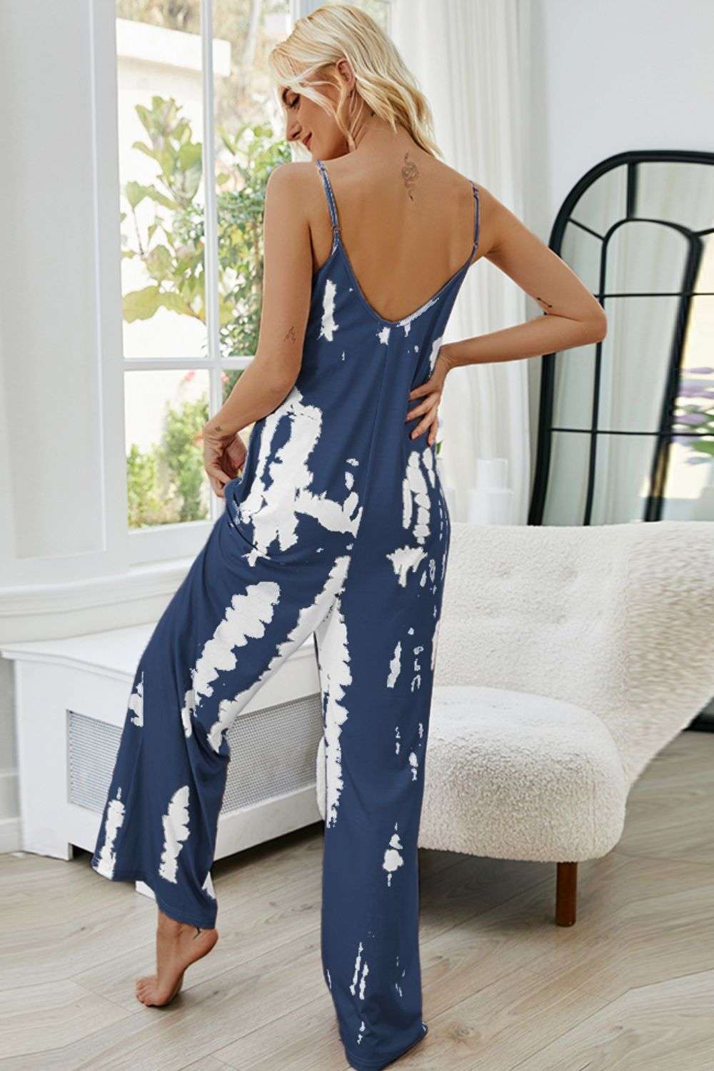 Shiny Tie-Dye Spaghetti Strap Jumpsuit with Pockets WESTCLOSET