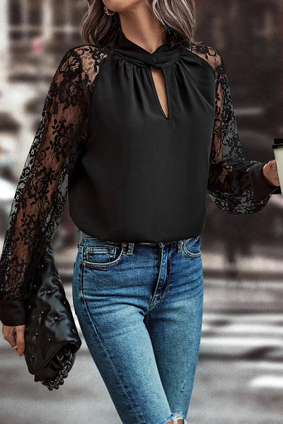 WestCloset Cutout Lace Detail Long Sleeve Blouse 