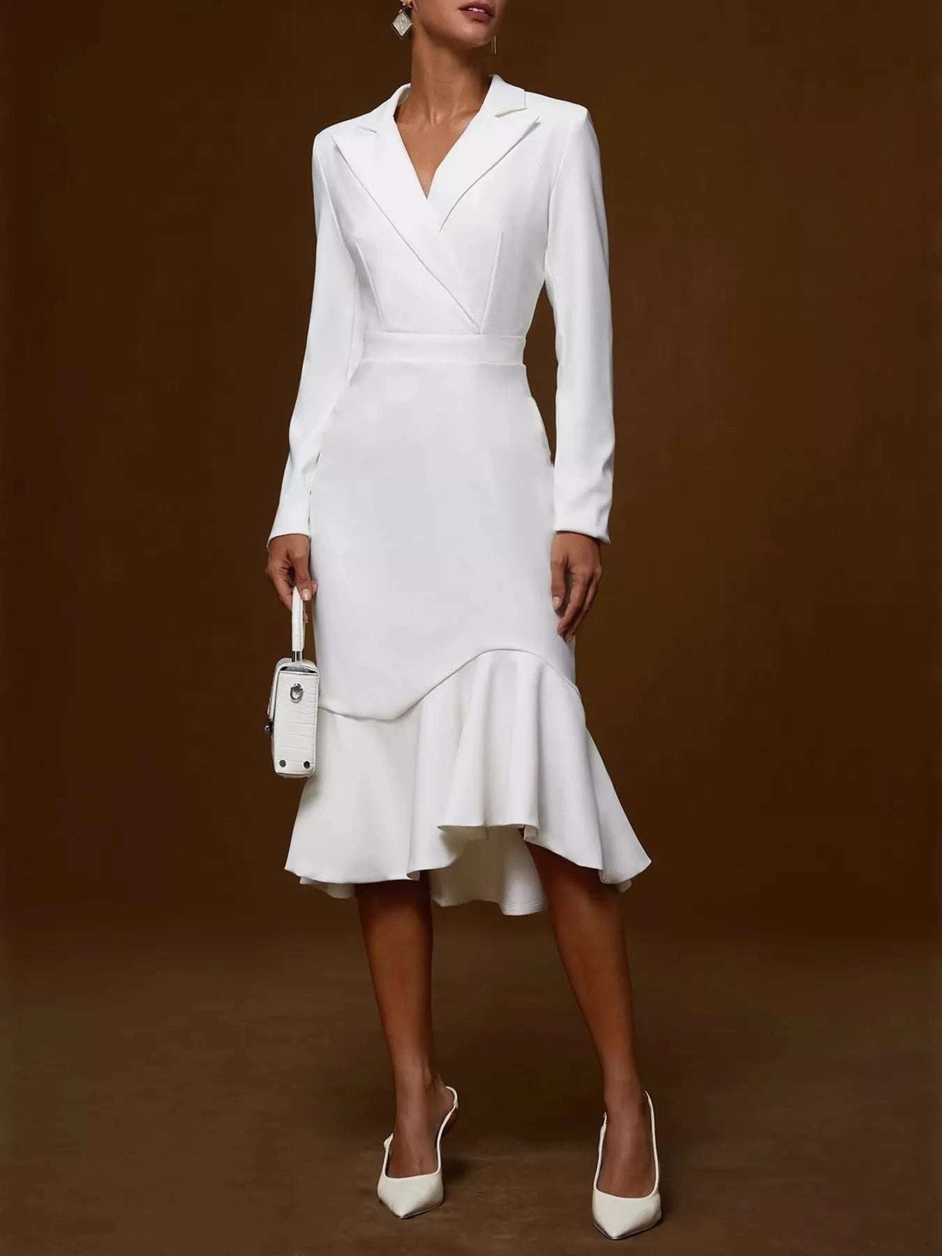 Ruffled Hem Long Sleeve Midi Blazer Dress WESTCLOSET