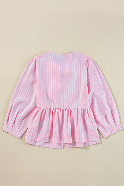 Tied Bow Striped Round Neck Blouse
