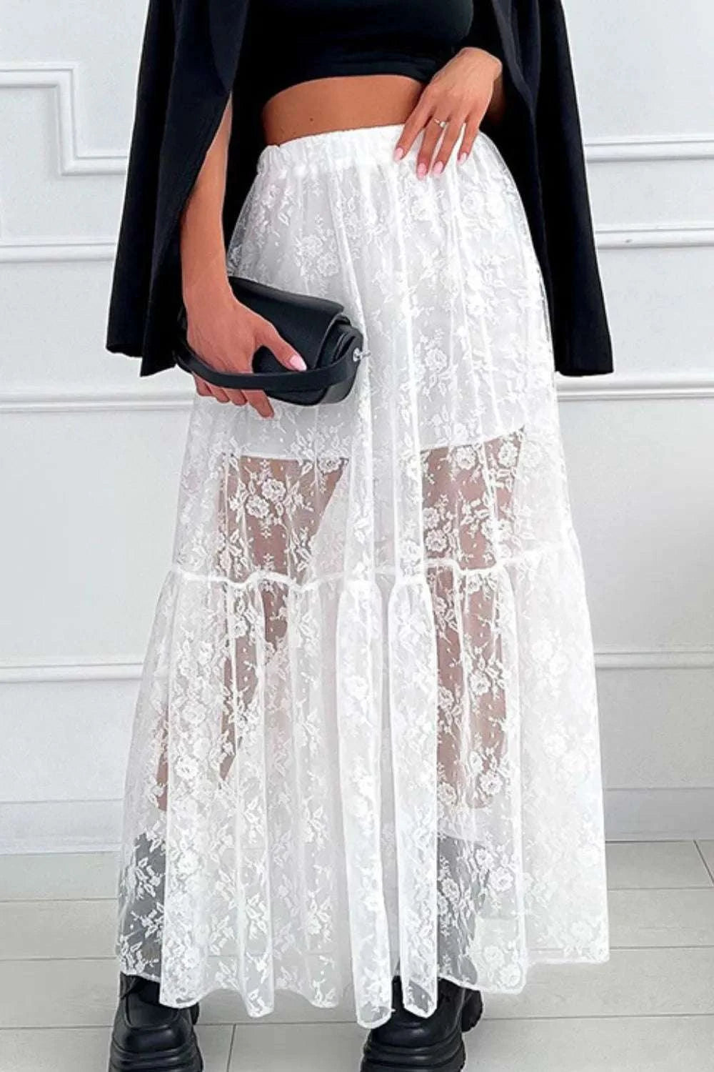 Lace Elastic Waist Maxi Skirt WESTCLOSET