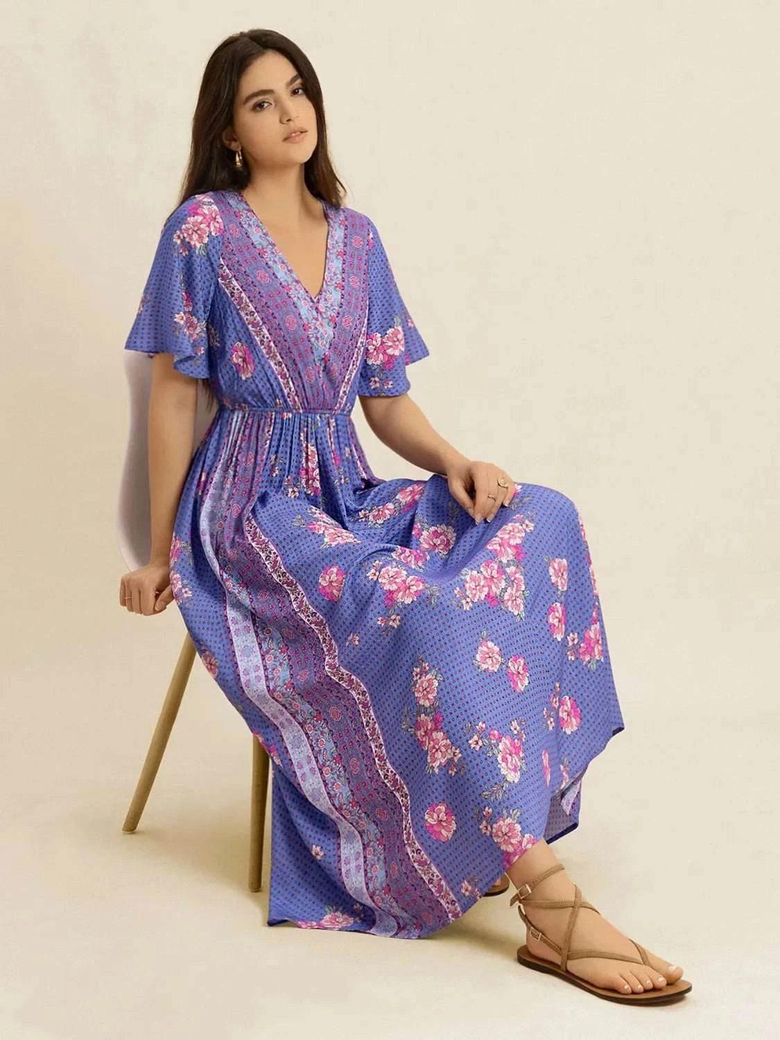 Printed Short Sleeve Midi Dress WESTCLOSET
