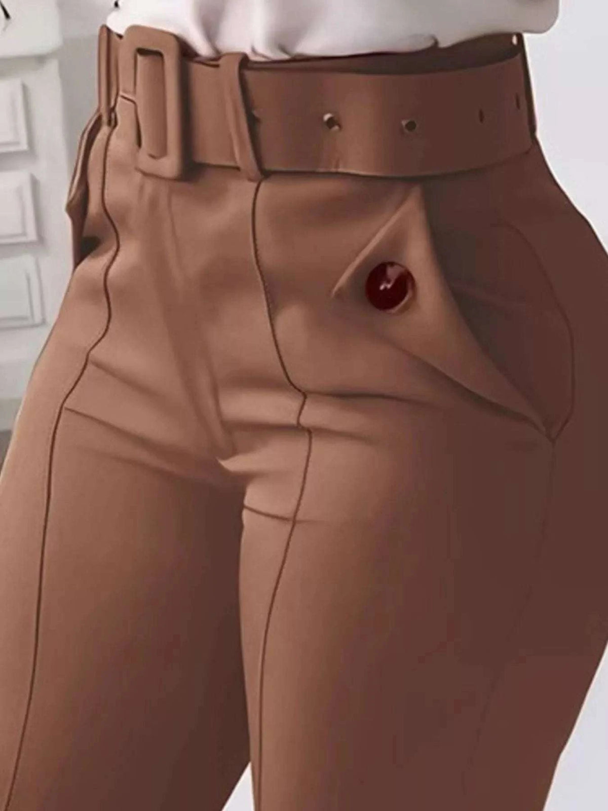 High Waist Belted Slim Fit Ankle Pants WESTCLOSET