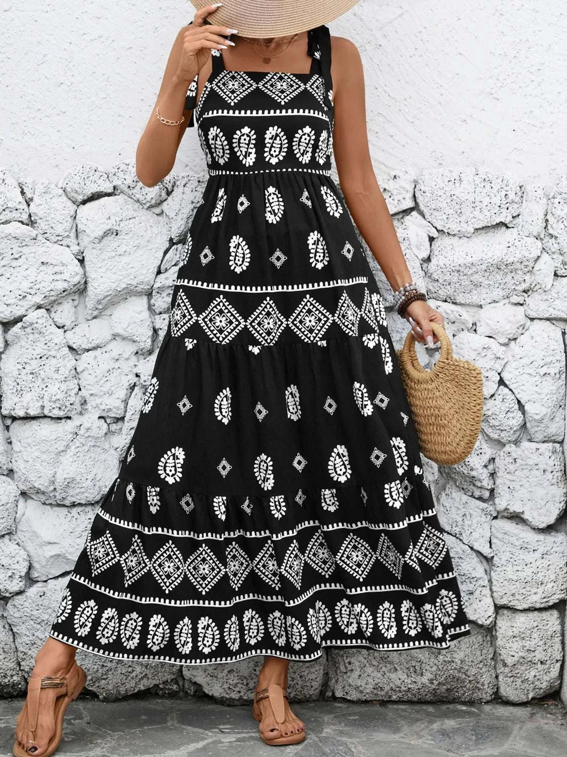 Printed Square Neck Maxi Cami Dress WESTCLOSET