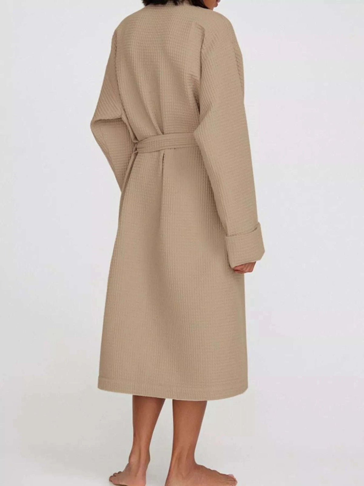 Waffle Knit Tie Waist Lounge Nightgown WESTCLOSET