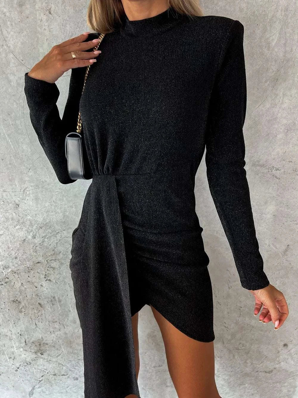 Heathered Mock Neck Long Sleeve Mini Dress WESTCLOSET