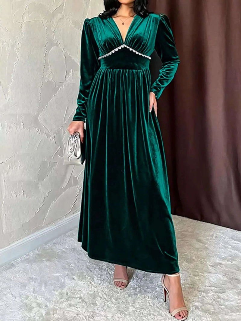 Velvet V-Neck Long Sleeve Maxi Dress WESTCLOSET