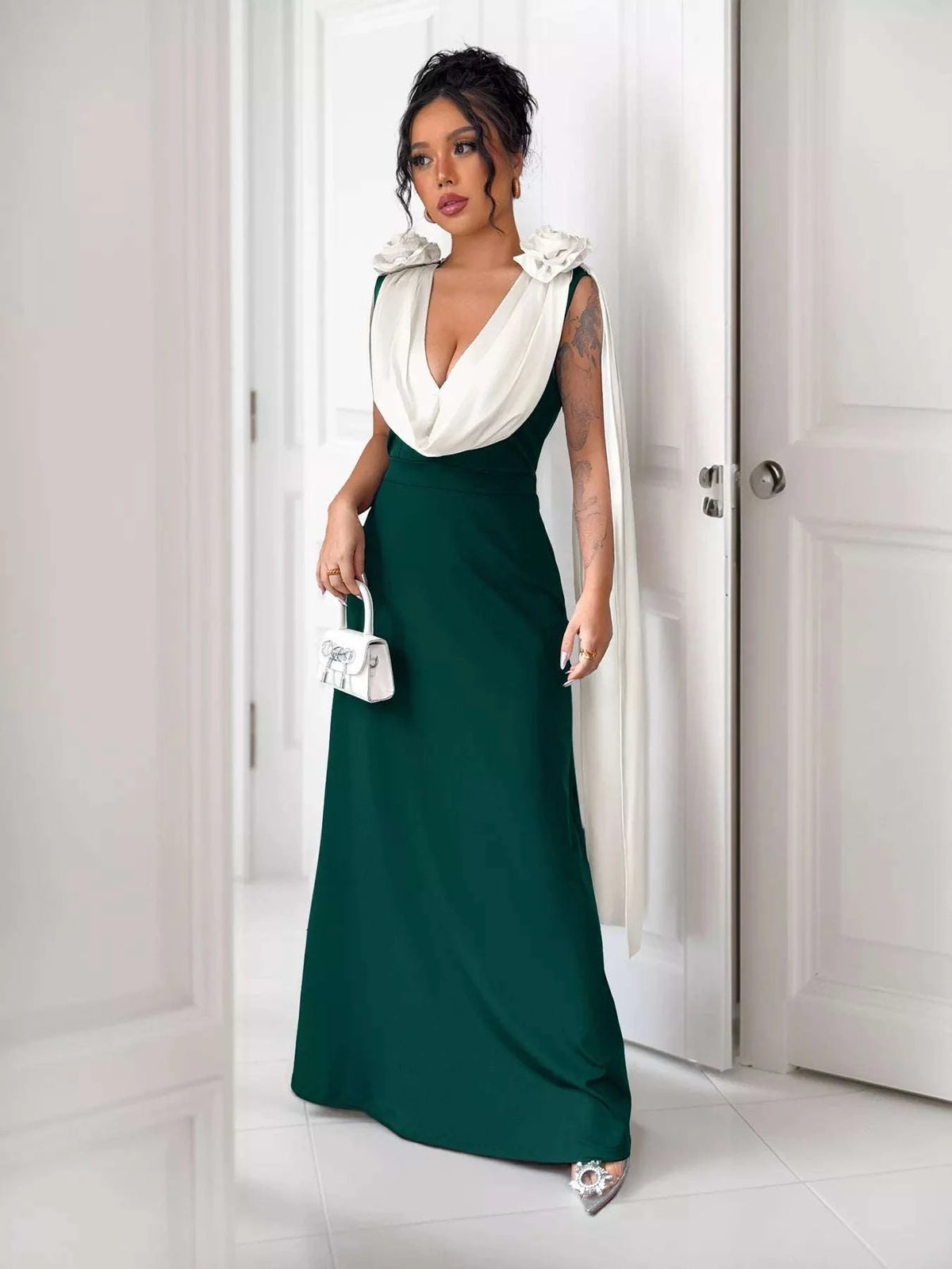 Floral Applique Two Tone Maxi Dress WESTCLOSET