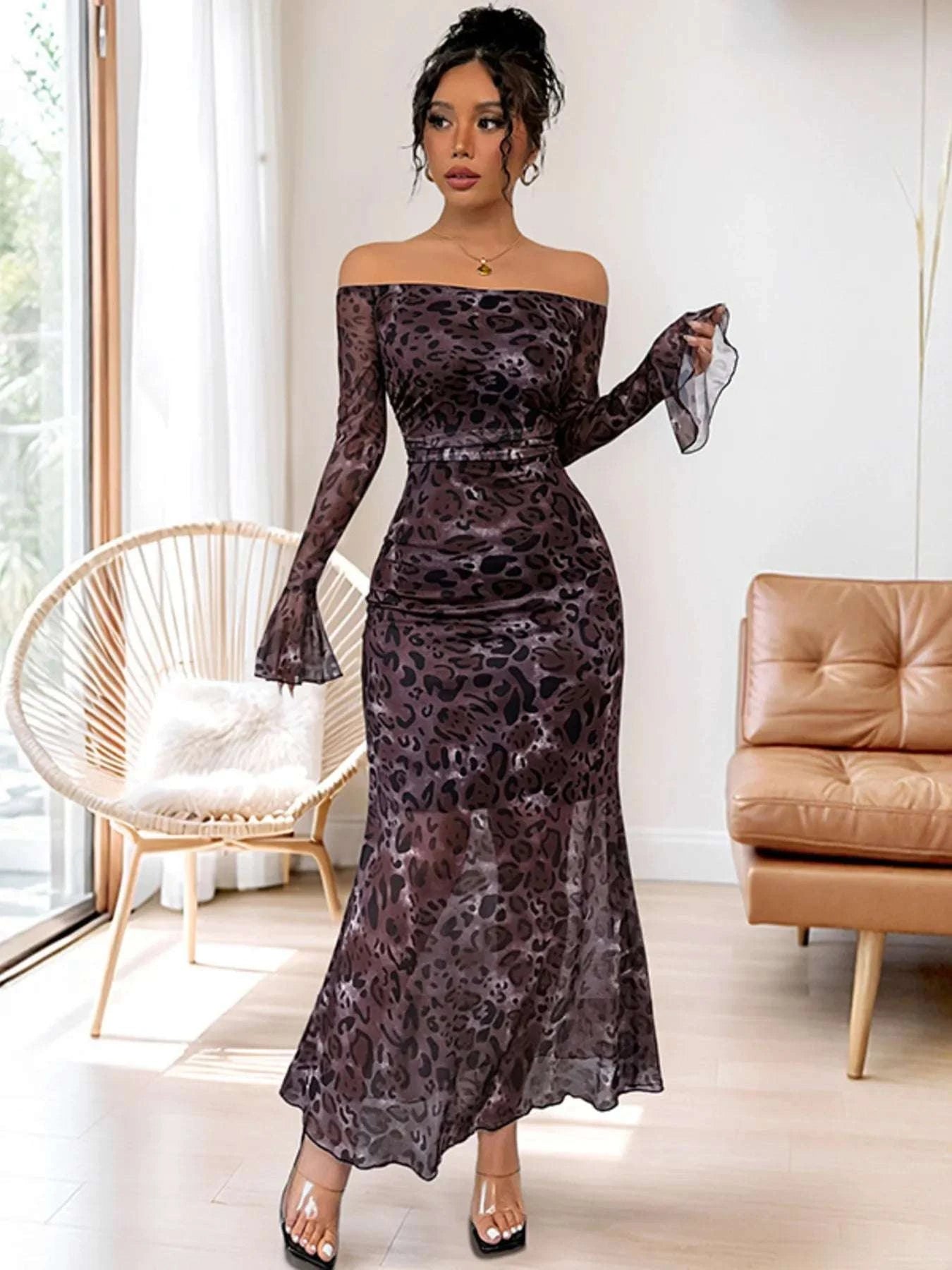 Off-Shoulder Long Sleeve Maxi Dress WESTCLOSET